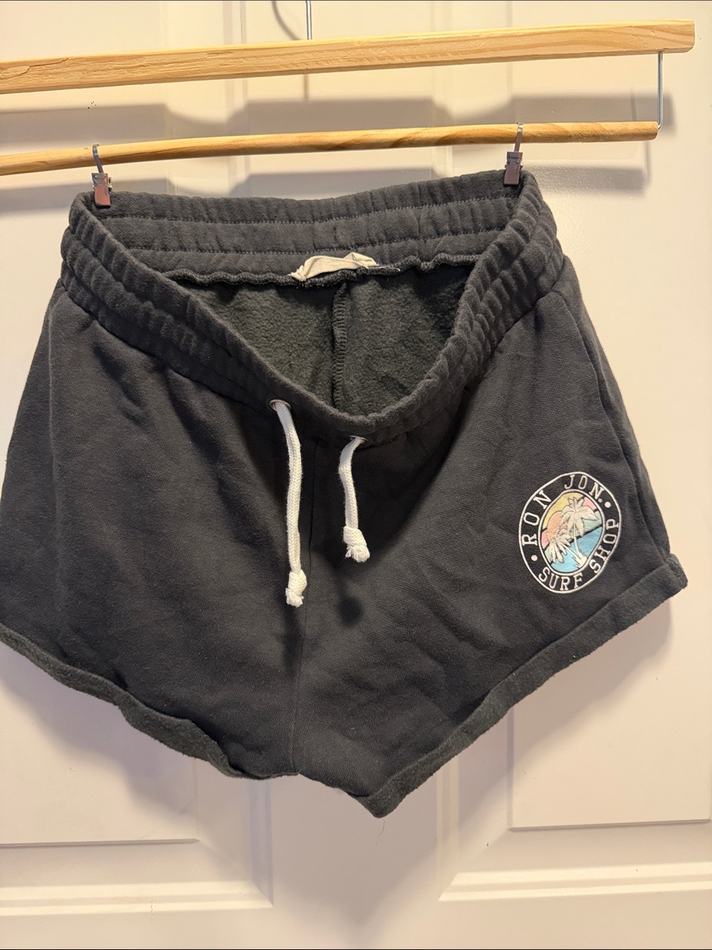 Ron Jon Black Fleece Athletic Shorts with Drawstring